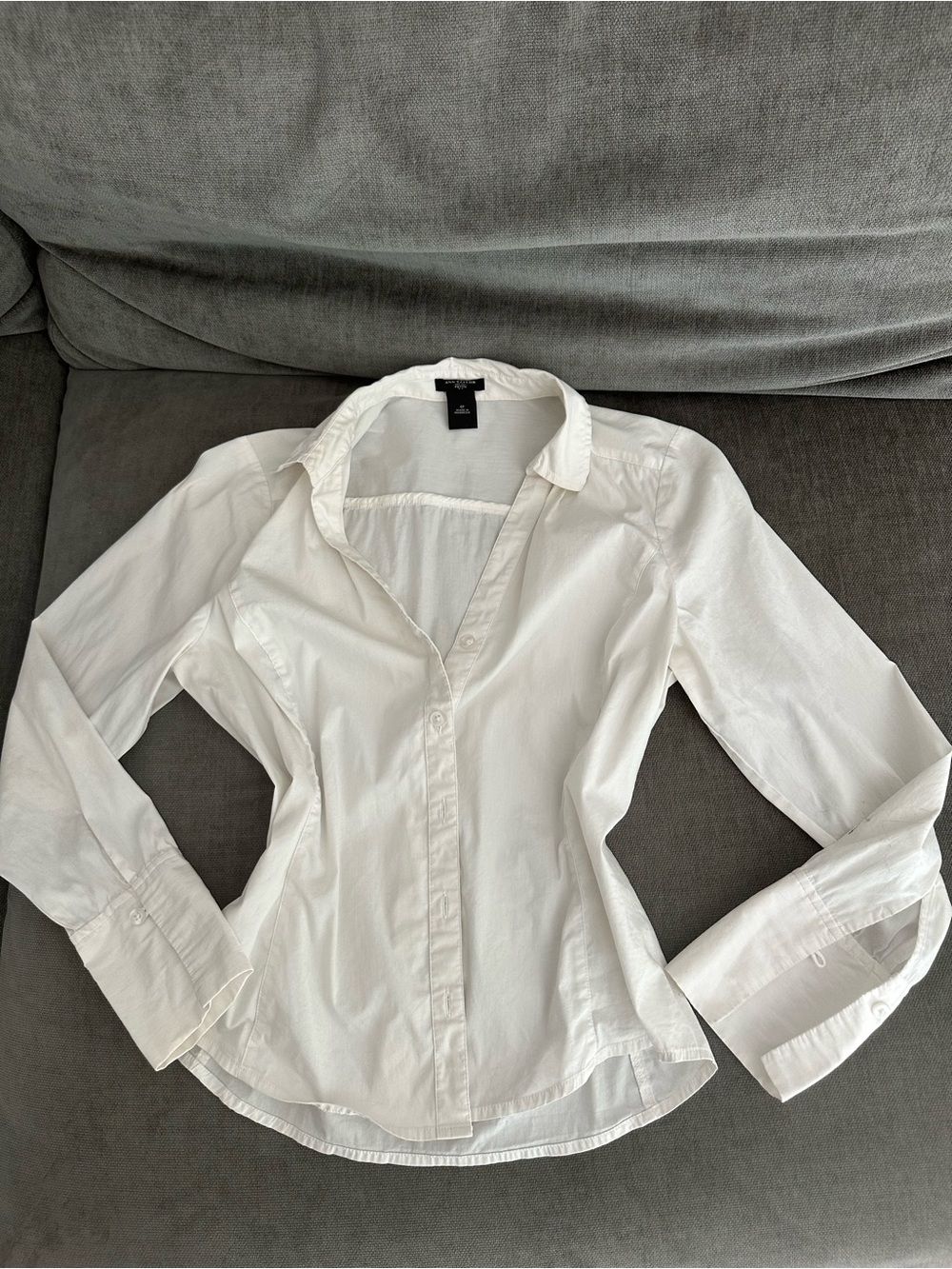 Ann Taylor White Button-Down Long Sleeve Blouse